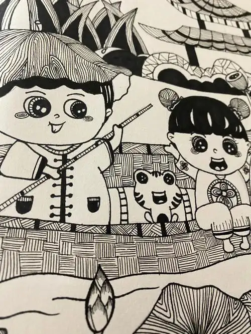 黑白人物线描画