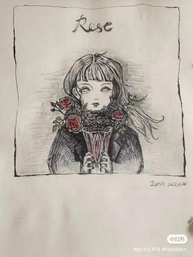 手绘插画rose蔷薇第一次把自己画哭了
