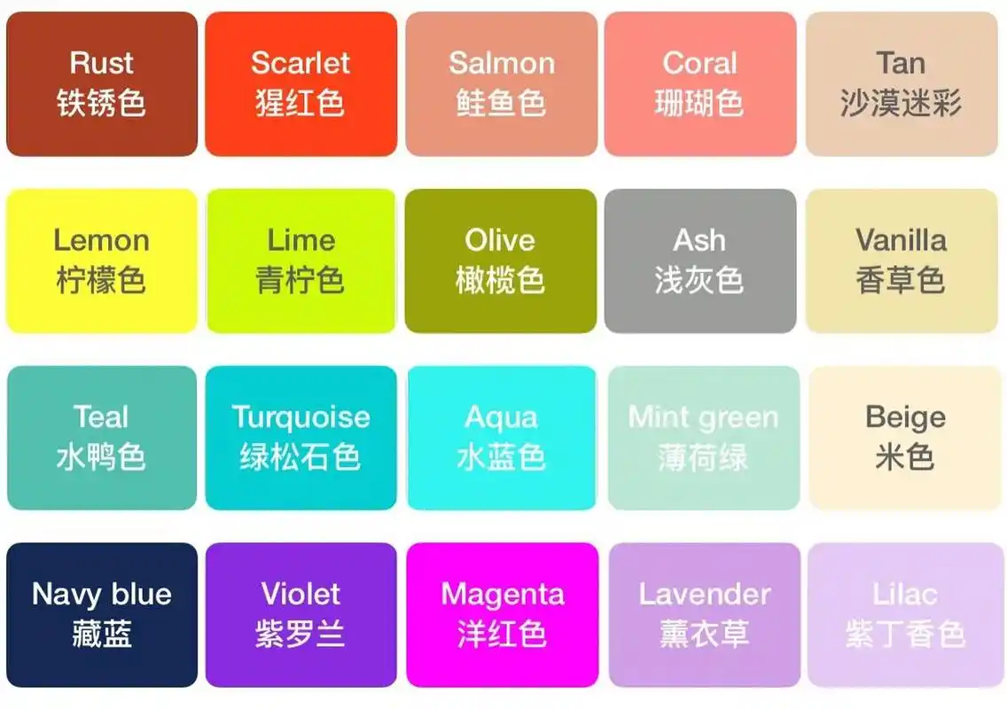 常见颜色的英语色卡96 92 初学英文的时候,老师教了我red,green