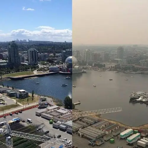 近600处山火肆虐!卑诗进紧急状态 大温雾霾前后对比