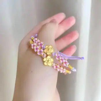 老凤凰黄金小桃花手链女999足金樱花转运珠手串足金手绳送女友七夕