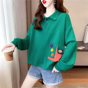 上衣服春秋季新款运动休闲宽松学生装秋天女士长袖女式棒球服绿色2xl