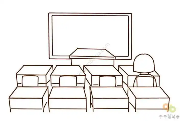 简笔画教室里面的门和桌