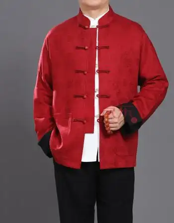 北京百福龙红色男士唐装古典连袖秋冬外套爸爸生日唐装婚礼服 枣红 44