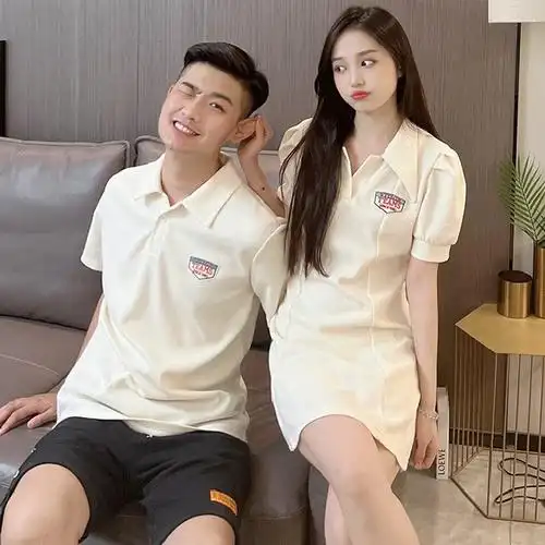 官图250克【6535珠地布后包领】 情侣装夏韩版polo短袖t恤一裙一衣