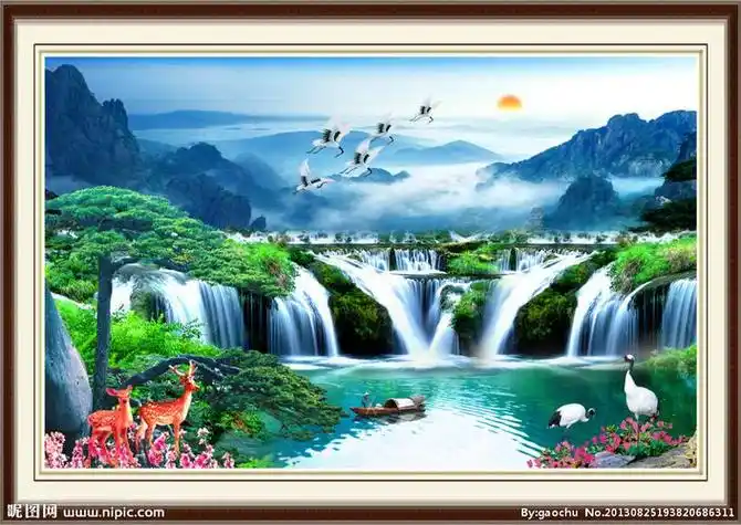 国画风水画聚宝盆聚财山水画靠山招财字画源远流长,画八方聚财客厅