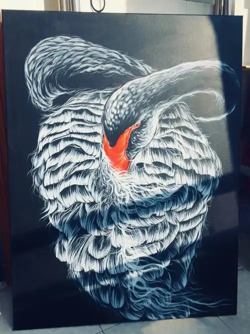丙烯画08黑天鹅布面丙烯尺寸60x80