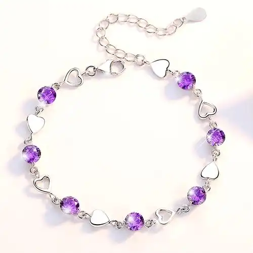 纯银手链银手饰品女款韩版爱心形水晶手镯女友手链