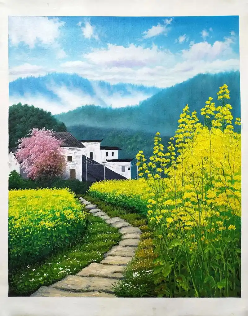 油菜花田#手绘油画风景 #跟王峰老师学画画 #所遇皆美好 # - 抖音