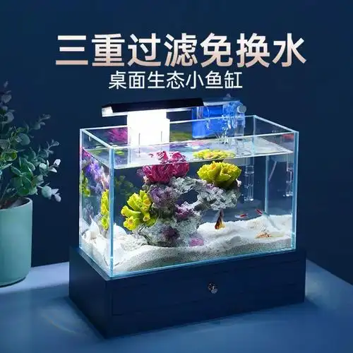 小型鱼缸迷你微景观超白玻璃小鱼缸客厅家用办公桌面金鱼生态