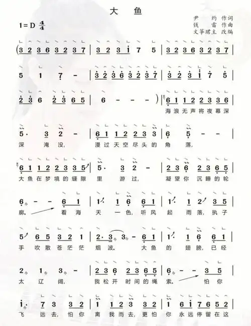 最近常听舍友唱大鱼,所以找来了大鱼的古筝谱喜欢这个歌的宝贝们点赞