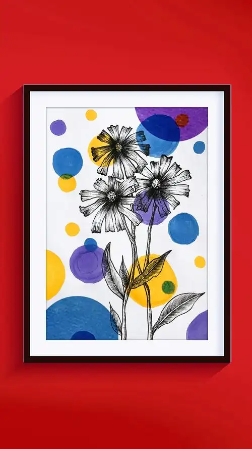 小雏菊创意绘画,小雏菊线描绘画,少儿美术,少儿创意美术,线描创意绘画