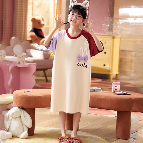 女童夏季纯棉睡裙短袖薄款裙子中大童卡通超萌可爱女孩公主连衣裙