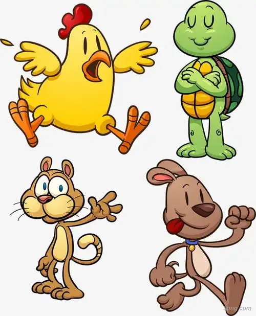 矢量卡通小动物小鸡乌龟png素材透明免抠图片-动植人物