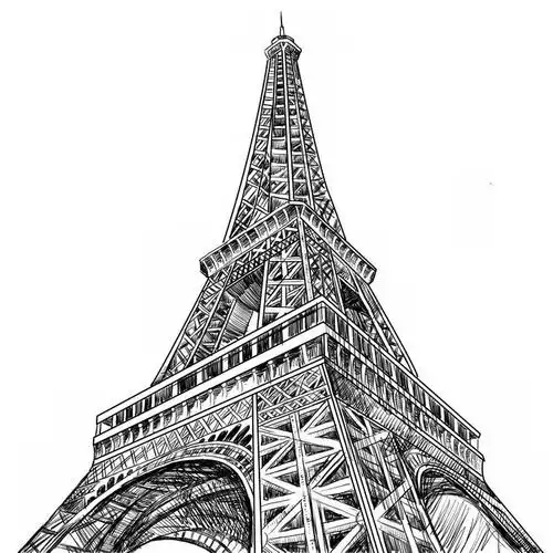 仰望巴黎埃菲尔铁塔黑白插画8570765矢量图片免抠素材免费下载 建筑