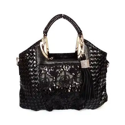 [超值热荐] 安璐琪正品女包2015新款蕾丝亮片手提斜挎包时尚流苏编织