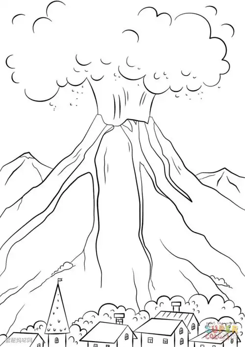 火山喷发简笔画图片