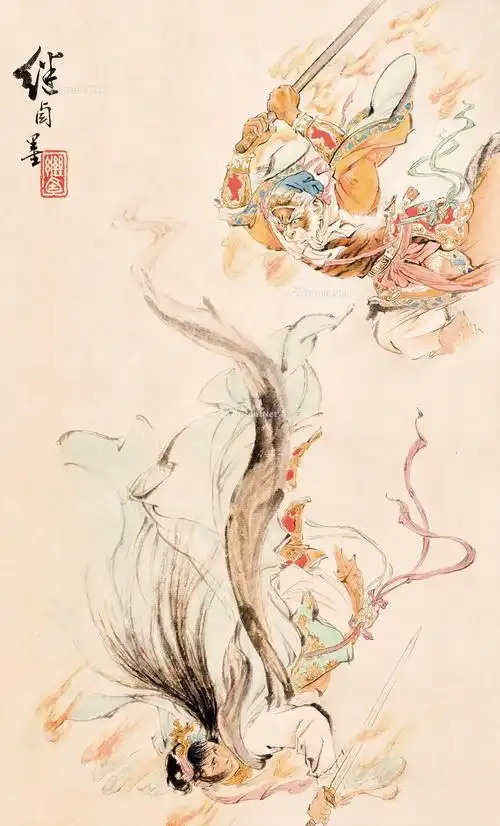 【三打白骨精 立轴 设色纸本】拍卖品_图片_价格_鉴赏_绘画_雅昌艺术