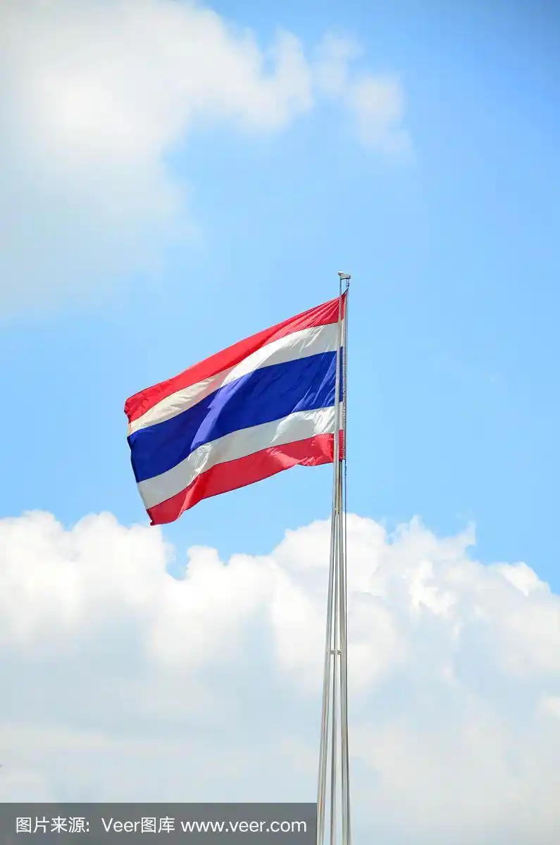 蓝色天空下的泰国国旗
