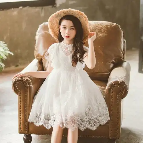女童夏季装连衣裙白色蕾丝纱裙子儿童公主2021新款薄女孩洋气礼服
