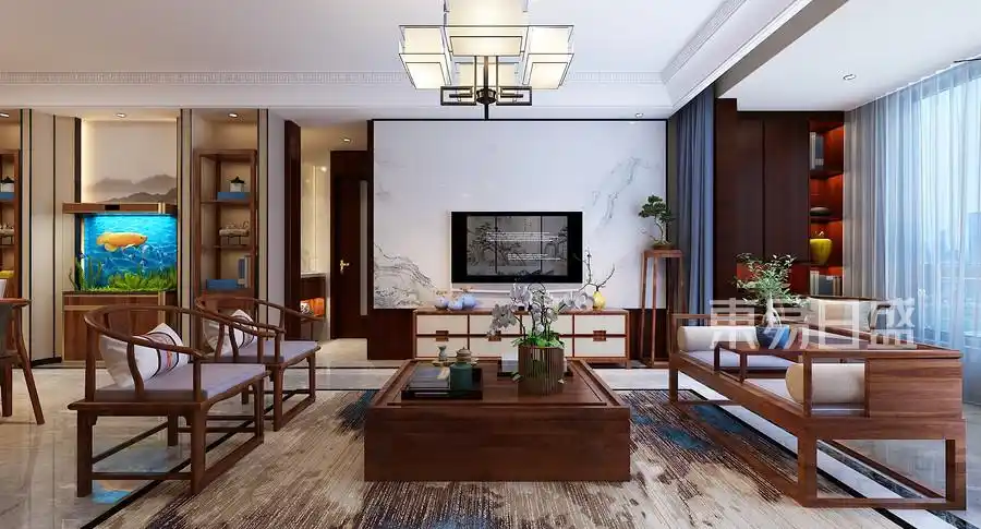 新中式-客厅电视背景墙效果图_2022装修案例图片-东易日盛装饰集团