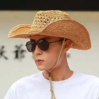 xpmr新品凉帽男户外草帽男夏天海边沙滩帽西部牛仔帽子男士太阳帽防晒