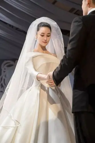 这件 予白是张馨予拍摄婚纱照时穿的礼服,主色调是米白色,摒弃华丽