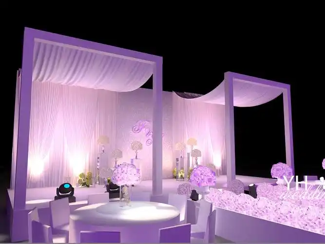 温馨小紫色婚礼舞台3d效果图