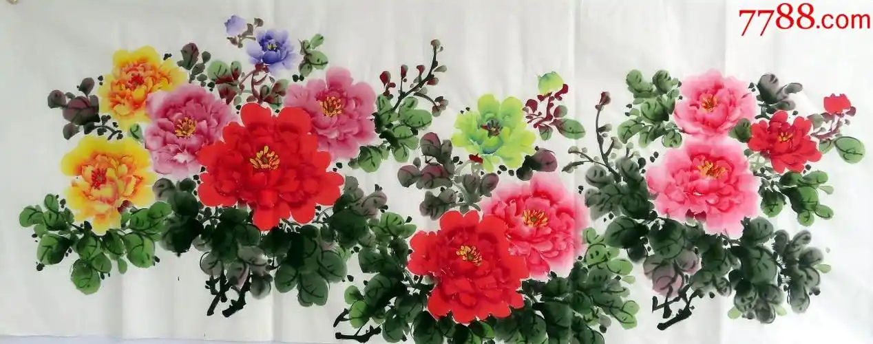 博世艺轩特价客厅装饰国画字画花鸟画纯手绘小六尺牡丹富贵满堂21