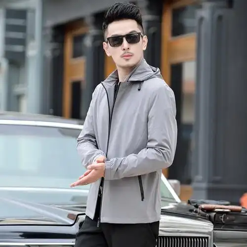 商务休闲简约气质连帽夹克春秋男士修身外套-p170-钱塘男装 6楼 6025