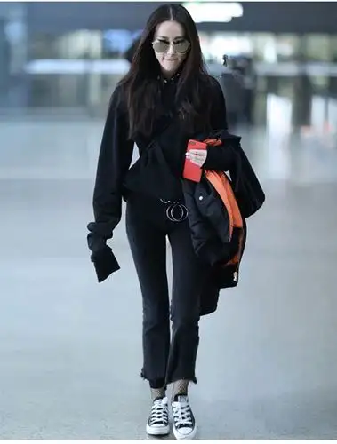 2019明星同款杨幂女九分高腰黑色微喇叭牛仔裤ins火-尚澜牛仔实拍店