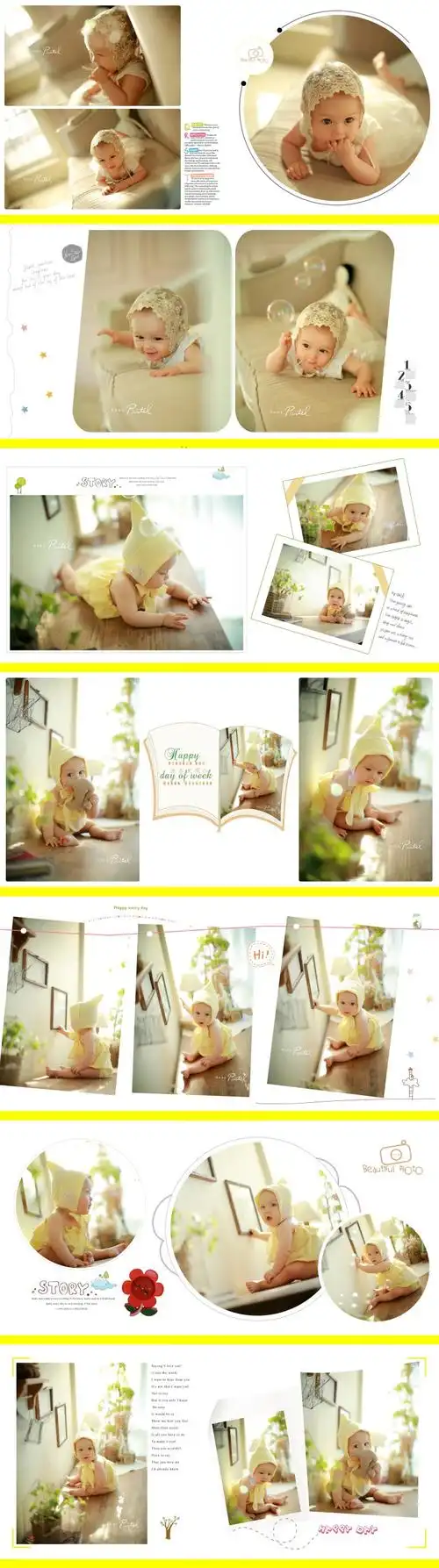 儿童写真新生儿百天周岁相册模板psd样册影楼ps排版照片成长影集