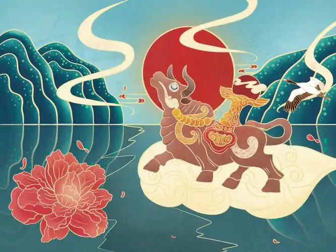 牛气冲天中国风插画