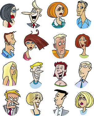 不同人物性格和情绪的卡通插图
