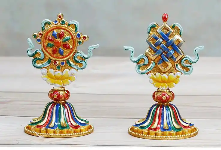 纯铜手工彩绘八吉祥摆件藏传佛教吉祥八宝套装佛用祈福