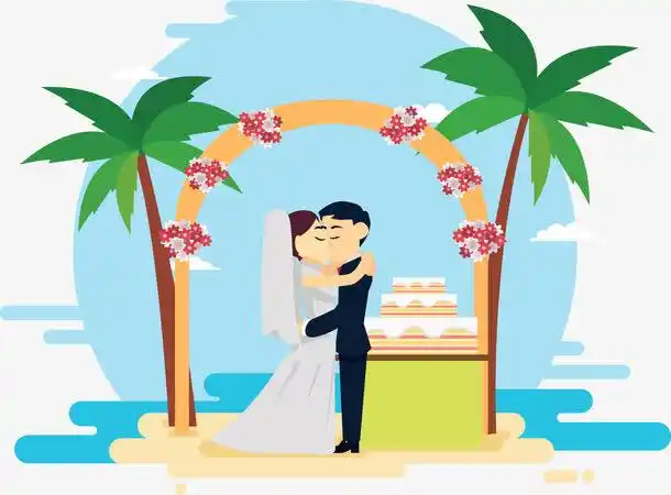 椰树,海滩,沙漠,蛋糕,结婚,婚纱,西装,婚礼, 西装, 婚礼