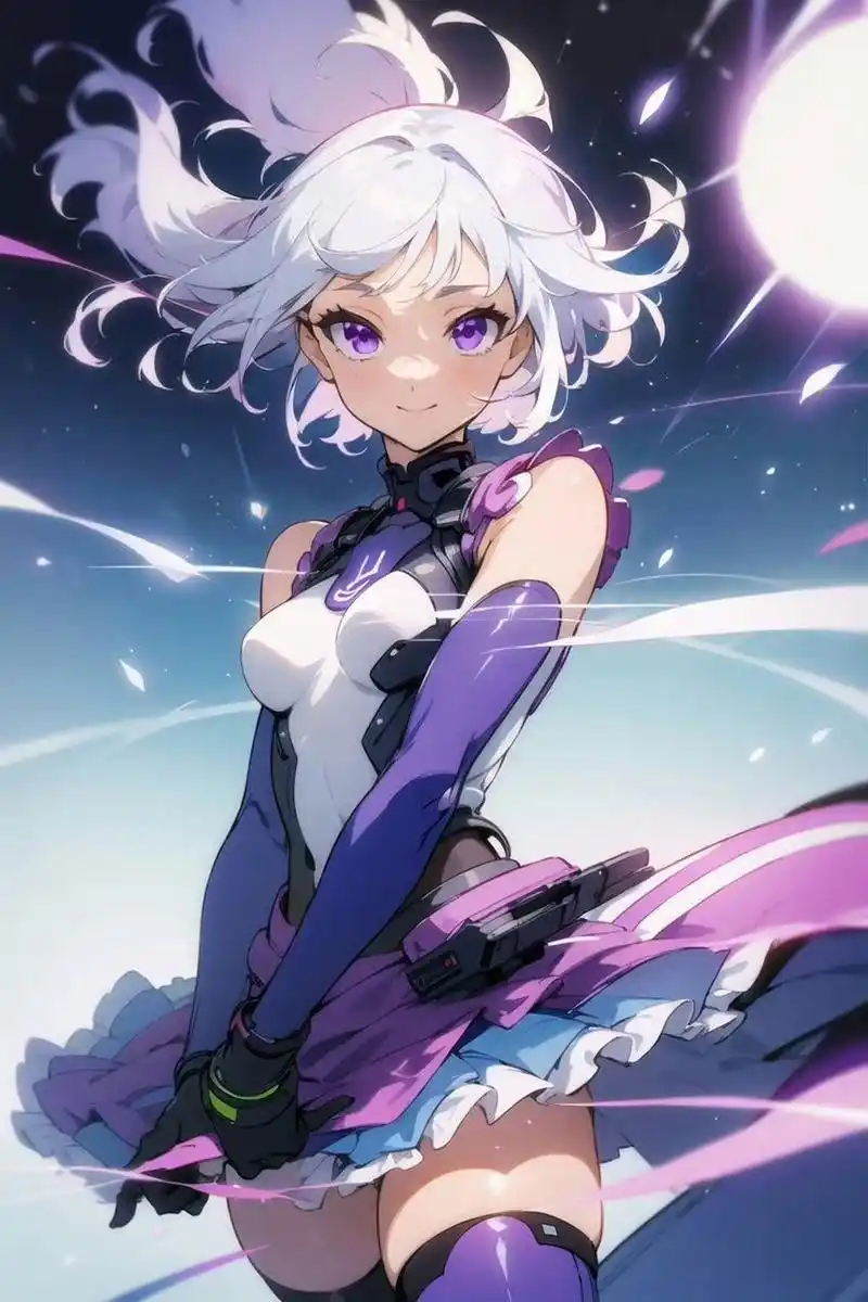 轻轻一阵风,裙尾乱飞扬,白发随风飘,紫瞳忧如怜.#百度ai绘图黑科技