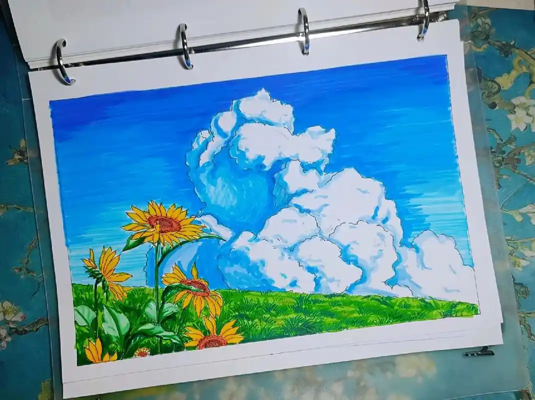 马克笔风景画(宫崎骏动漫图三)上色 #马克笔风景画# #风景画# #马克