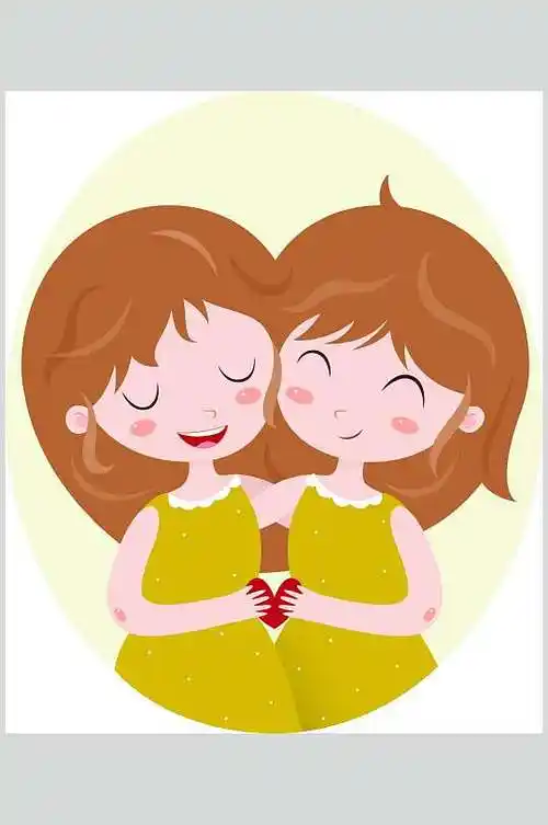 双胞胎女孩女生小公主人物矢量插画素材