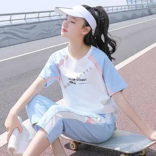 初中生女孩套装少女夏装套装20年新款12初中学生13大童14时尚15岁运动