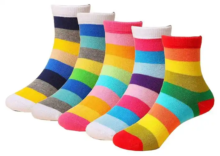 chung 幼童小女孩棉质彩虹条纹及踝袜,彩色 5 双装 rainbow(5 pack) 1