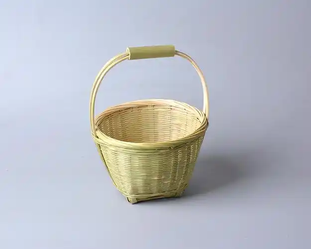 竹篮子手提竹筐收纳竹篮子手提竹编制品家用圆形采摘篮青蔑手工编织装