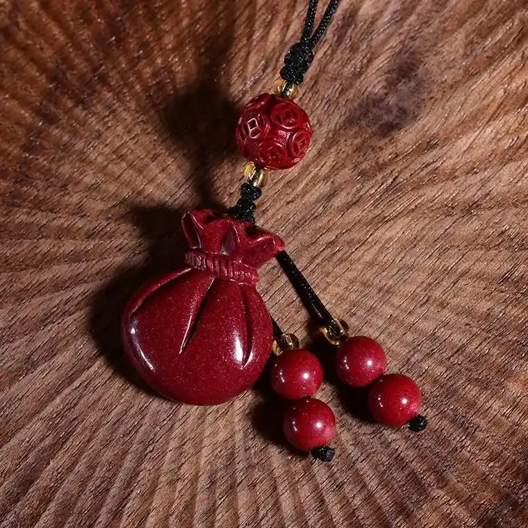 手工编织 朱砂招财钱袋手机链挂件紫金砂u盘挂件零钱包包挂饰 - 抖音