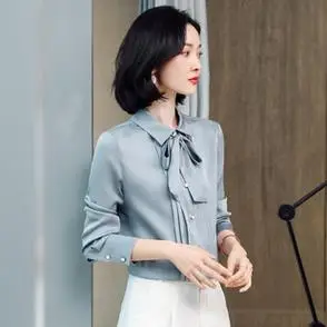 设计感小众时尚女长袖洋气桑蚕丝上衣2024春秋新款蝴蝶结真丝衬衫