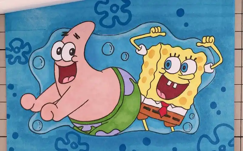 海绵宝宝和派大星卡通画,马克笔画.附步骤图.