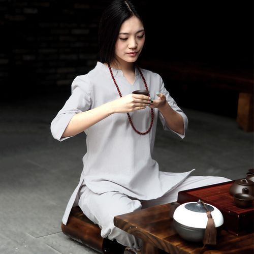 康愫雅白色棉麻瑜伽服套装女居士服禅修服秋冬打坐禅服七分袖特价