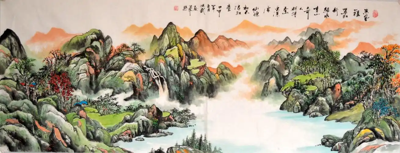 陈武小山水画茶楼客厅风水原稿手绘字画国画横幅国画