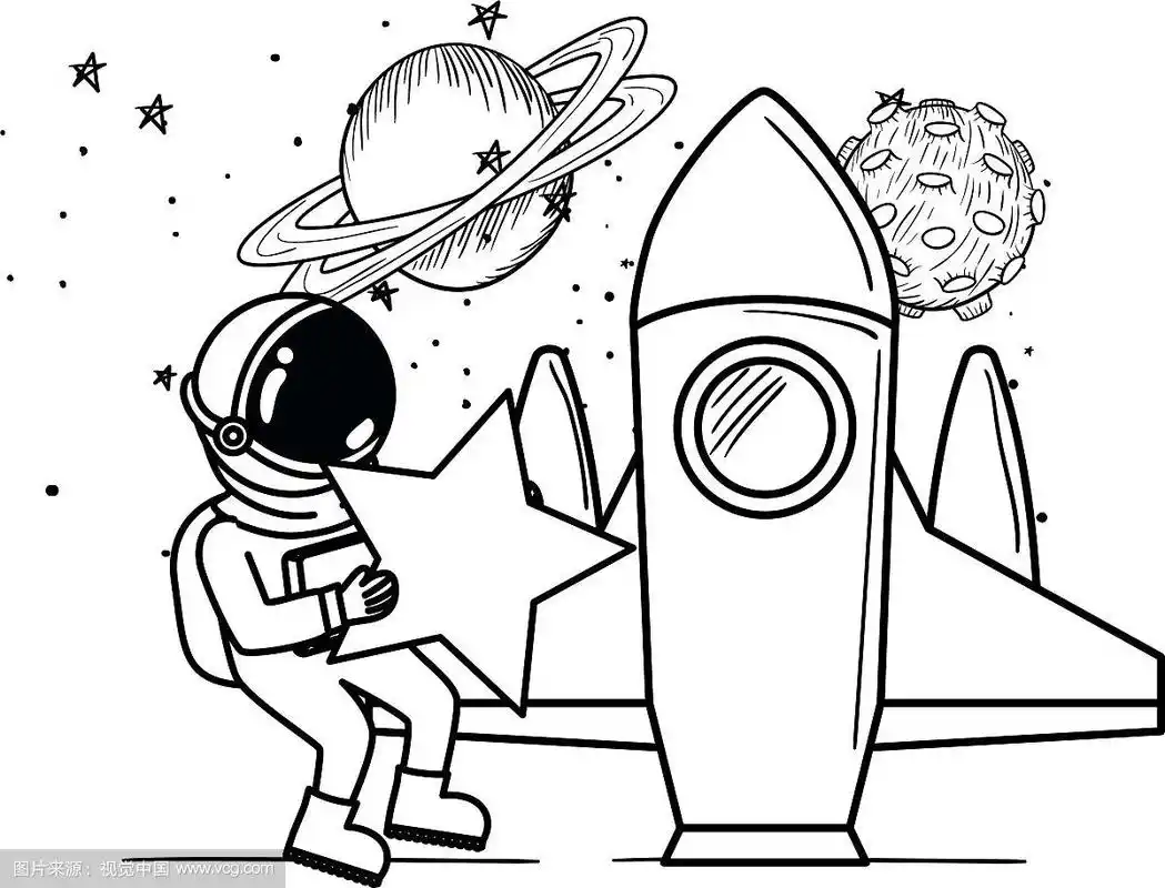 穿着白色太空服和火箭的宇航员