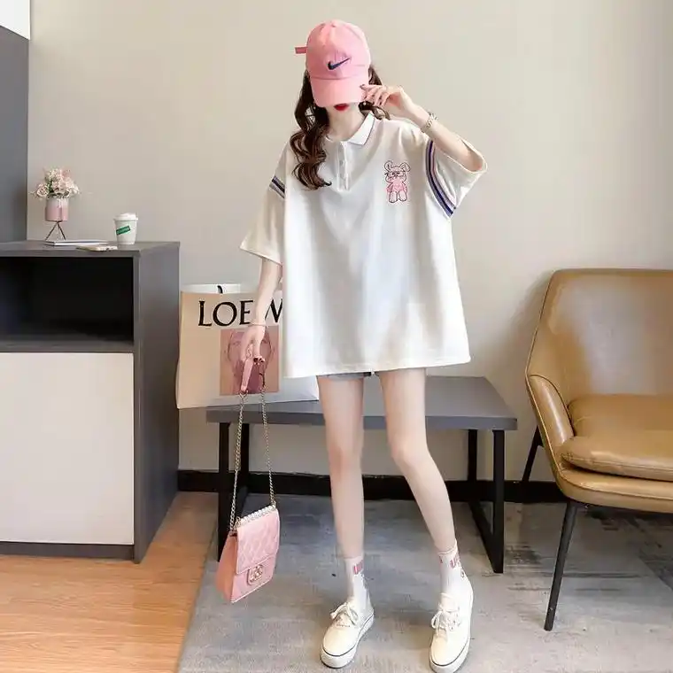 设计感小众短袖t恤女夏装韩版宽松大码中长