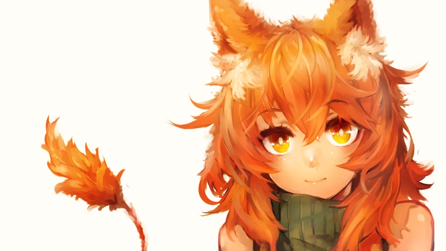人物橙色的眼睛动漫狐狸女孩orangeeyesanimefoxgirl壁纸图片